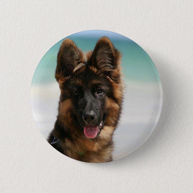 Langhaariger Schäferhund-Strand Button (Vorderseite)