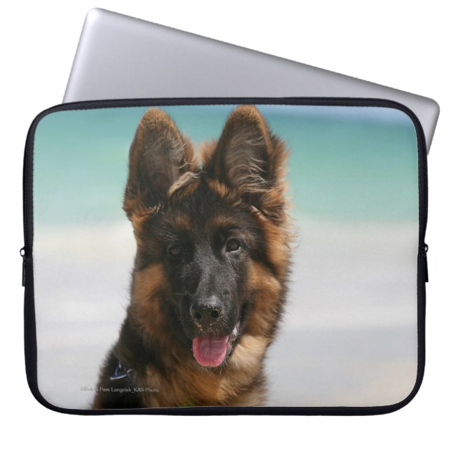 Langhaariger Schäferhund-Strand Laptopschutzhülle (Vorderseite)