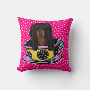 Langhaariger schwarzer Dachshund Kissen