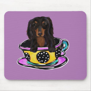 Langhaariger schwarzer Doxie Mousepad