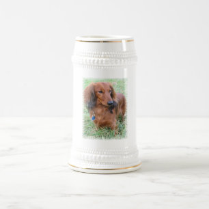 Langhaariges Dackel-Bier Stein Bierglas