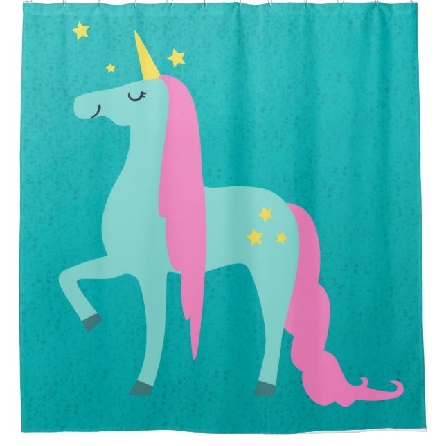 Langhaariges Einhorn am grünen Duschvorhang (Vorderseite)