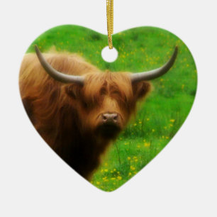 Langhaariges Longhorn mit langen Hörnern Keramik Ornament