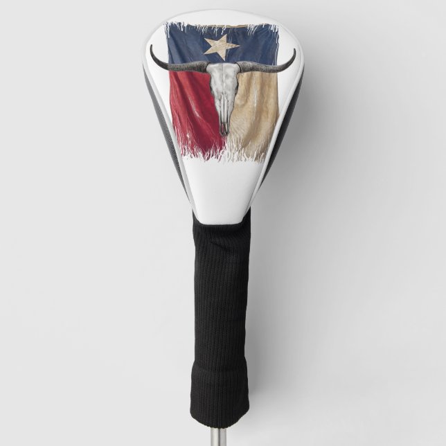 Langhorn Bull Skull beschädigt getragene Texas Fla Golf Headcover (Vorderseite)