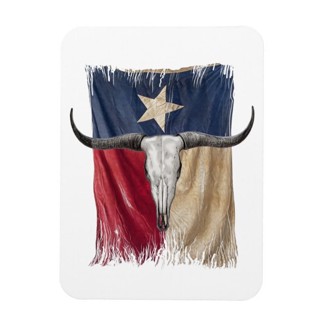 Langhorn Bull Skull beschädigt getragene Texas Fla Magnet (Vertikal)