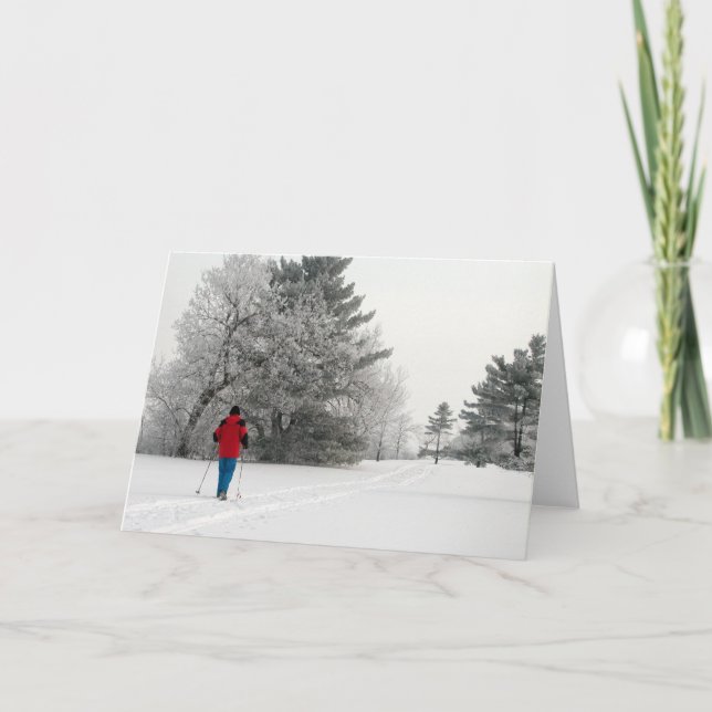 Langlaufen an einem Frosttag Feiertagskarte (Vorderseite)