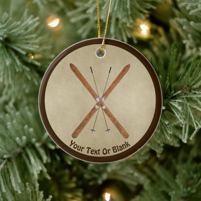 Langlaufski auf altem Papier Keramik Ornament (Baum)