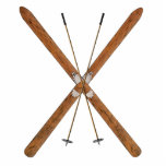 Langlaufskier und Polen Fotoskulptur Magnet<br><div class="desc">Langlaufski und Skistöcke aus Holz</div>