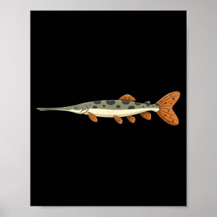 Langnasenhecht-Angelillustration für Angler Lake Poster
