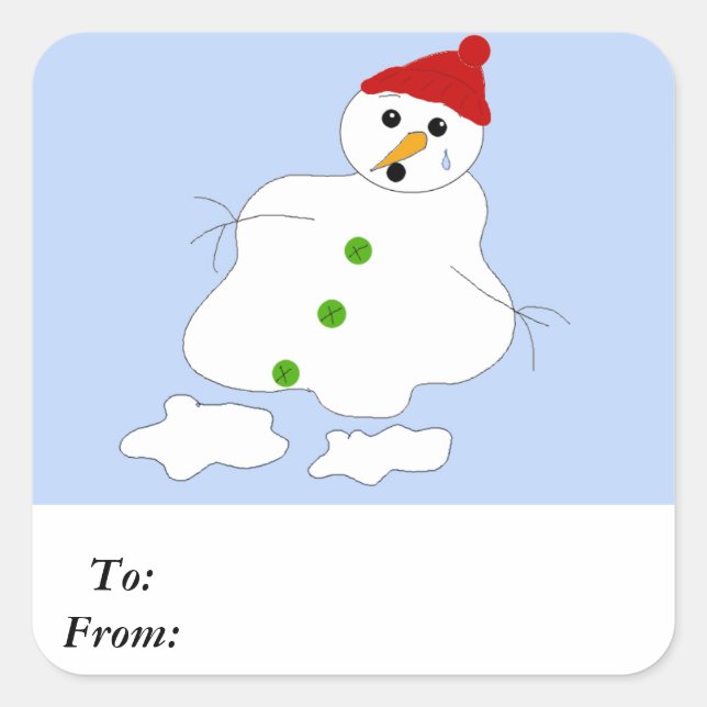 Langsam Melting Snowman Quadratischer Aufkleber (Vorderseite)