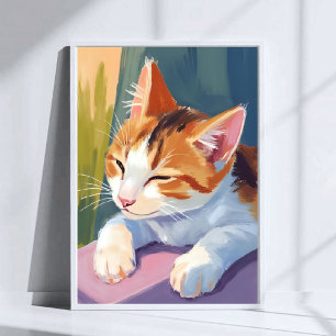 Langsame Blinzler   Katze Kätzchen Aquarell Hausti Poster
