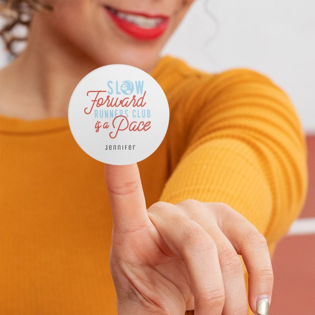 Langsame Läufer Club Funny Zitat Blue Orange Text Runder Aufkleber (Von Creator hochgeladen)