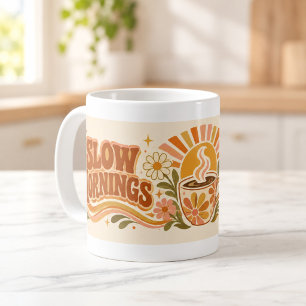 Langsame Morgen Guter Kaffee Retro-Typografie-Tass Kaffeetasse