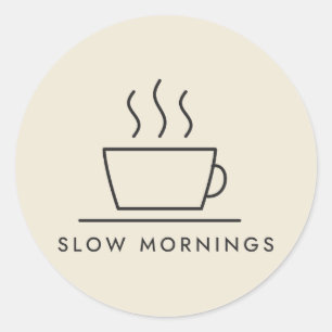 Langsame Morgen Kaffee Linienzeichnung Runder Aufkleber