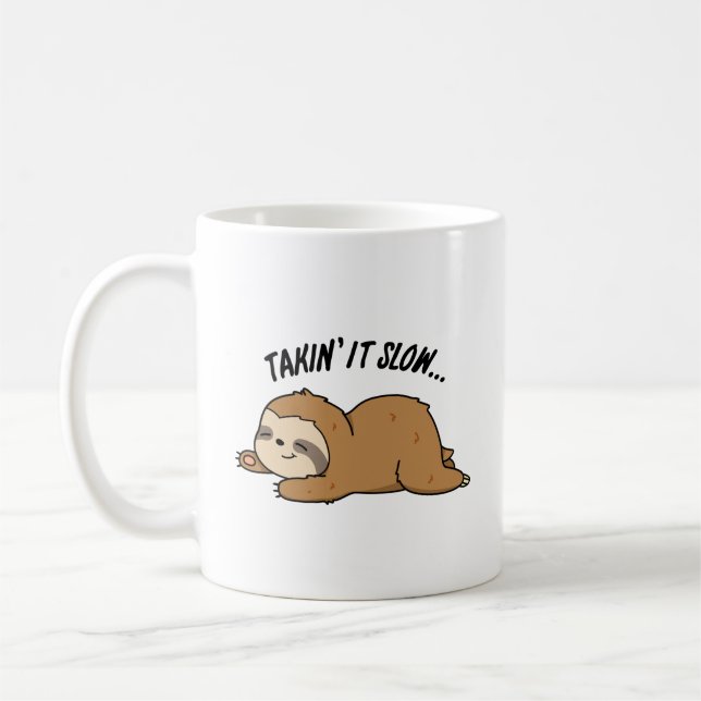 Langsamkeit lustiger Faultier-Wortwitz Kaffeetasse (Links)