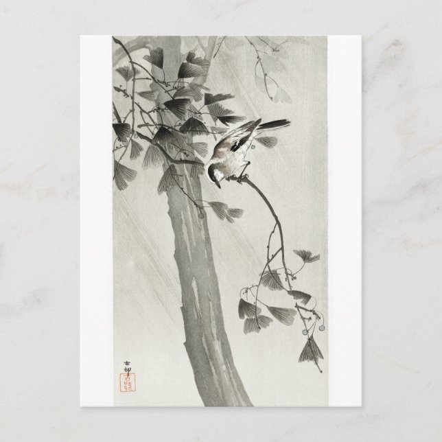 Langschwanzmeise im Sturm - Ohara Koson - Großform Postkarte (Vorderseite)