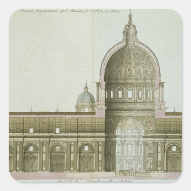 Längsquerschnitt der St. Peter's in Rom, Quadratischer Aufkleber (Vorderseite)