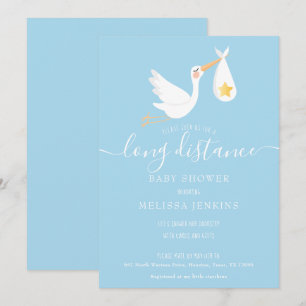 Langstrecken-Baby-Party Per Post Storch Star Blau Einladung