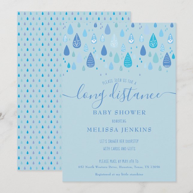 Langstrecken-Baby-Shower / Sprinkle per Post Einladung (Vorne/Hinten)