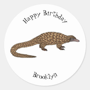 Langtailed Pangolin Cartoon Runder Aufkleber