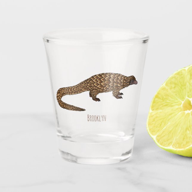 Langtailed Pangolin Cartoon Schnapsglas (Vorderseite)