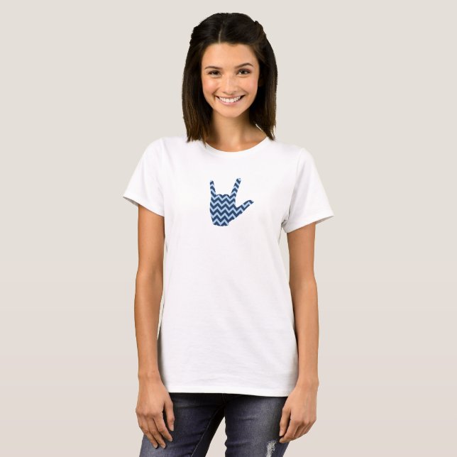 Langue des signes "je t'aime" T-shirt bleu de (Devant entier)