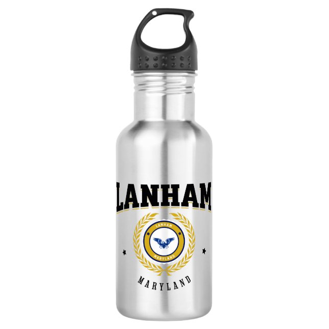 Lanham Maryland Black Edelstahlflasche (Vorderseite)