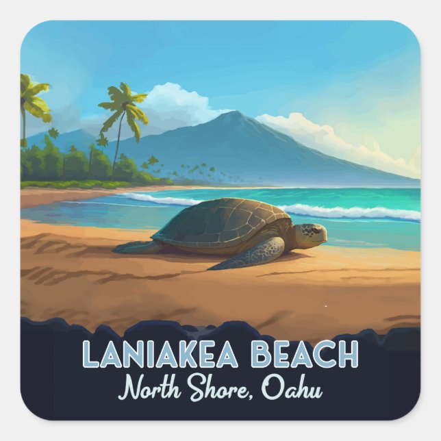 Laniakea Beach Haleiwa Oahu Hawaii Turtle Quadratischer Aufkleber (Vorderseite)