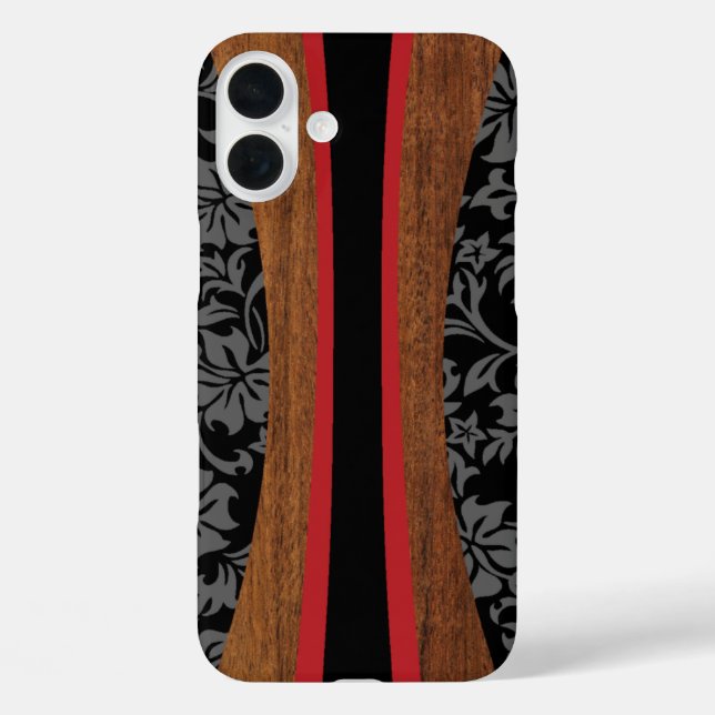 Laniakea Hawaiian Imitats Holzsurfboard in Schwarz iPhone 16 Plus Hülle (Rückseite)