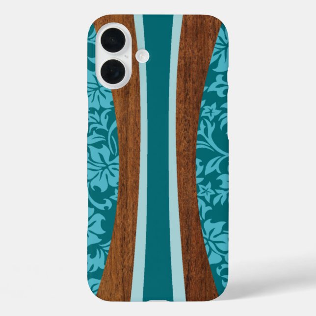 Laniakea Hawaiian Imitats WoodSurfboard in Aquamar iPhone 16 Plus Hülle (Rückseite)