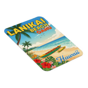 Lanikai Beach, Hawaii - Tropical Canoe Magnet