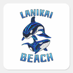 Lanikai Beach Hawaii Vacation Tribal Whale Orcas Quadratischer Aufkleber