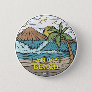 Lanikai Beach Hawaii Vintag Button