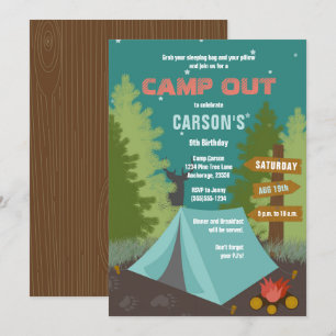 L'anniversaire de camping campent invitation