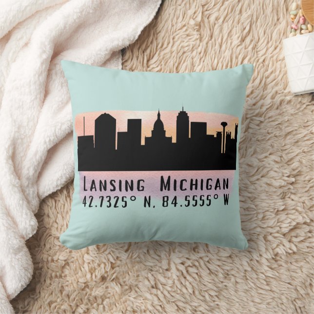 Lansing MI City Skyline Latitude und Länge Kissen (Decke)