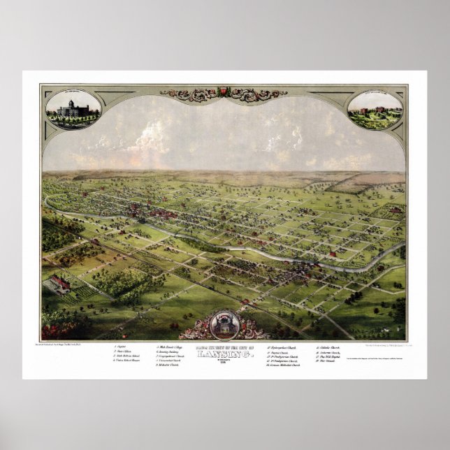 Lansing, MI Panoramic Map - 1866 Poster (Vorne)