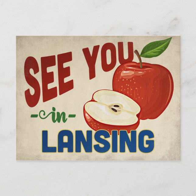 Lansing Michigan Apple - Vintage Travel Postkarte (Vorderseite)