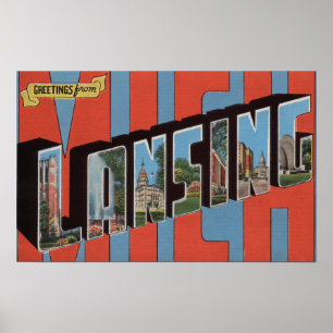 Lansing, Michigan - große Buchstabe-Szenen Poster