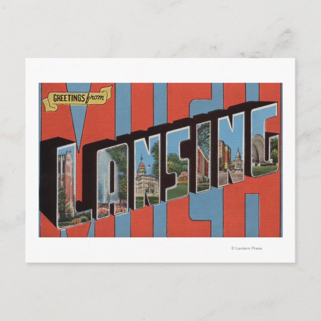Lansing, Michigan - Große Buchstabenszenen 2 Postkarte (Vorderseite)