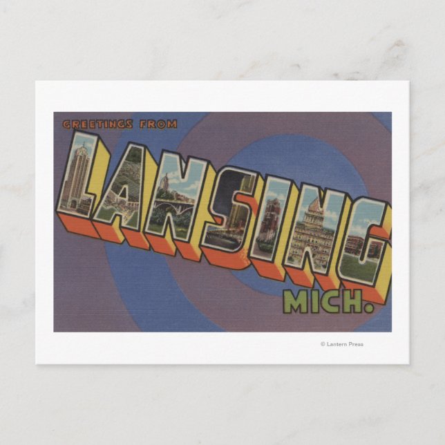 Lansing, Michigan - Große Buchstabenszenen Postkarte (Vorderseite)
