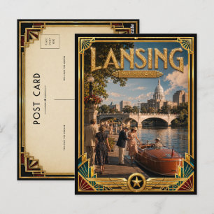 Lansing Michigan Vintage Art Deco Golden Age Postkarte