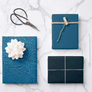 Lantana Floral Teal Blau Design Geschenkpapier Set