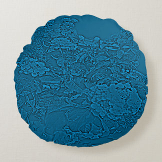 Lantana Floral Teal Blau Design Rundes Kissen