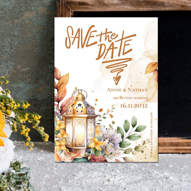 Lantern Gelbe Hochzeit im Herbst Save the Date (Lantern Yellow Floral Fall Wedding Save the Date Invitation)