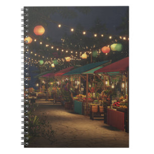 Lantern-Lit Market Night Stalls Art Notebook Notizblock