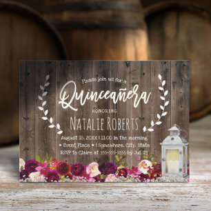 Lantern Rustikales Burgundy Floral Quinceanera 15 Einladung