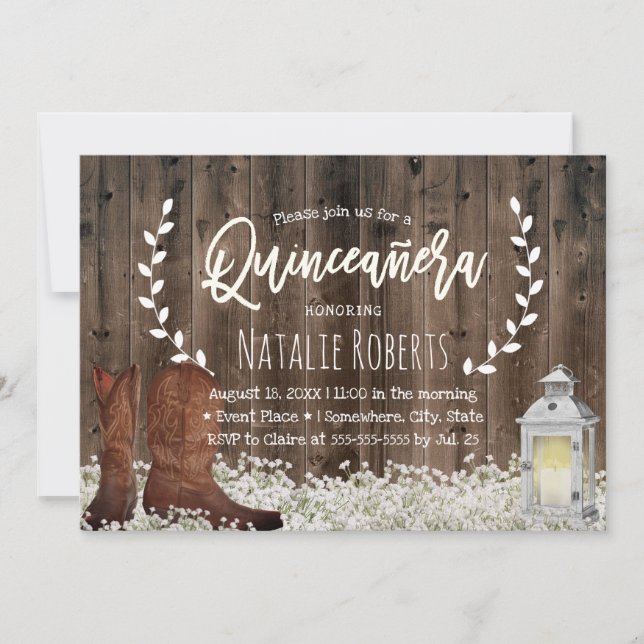 Lantern Rustikales florales Cowgirl Barn Quinceane Einladung (Vorderseite)