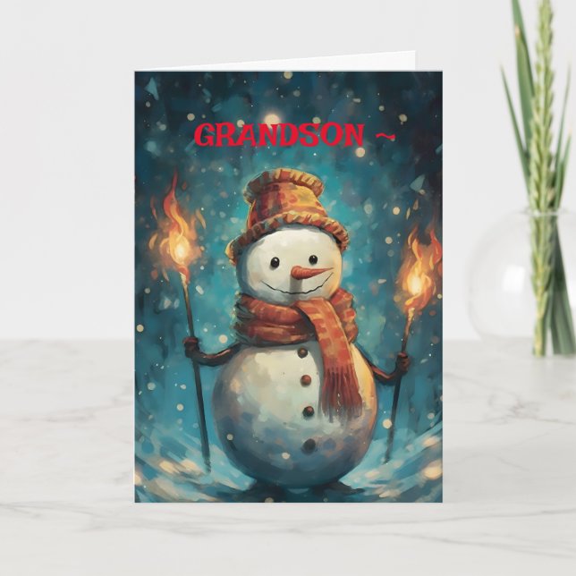 LANTERN SNOWMAN GRANDSON CHRISTMAS CARDD DANKESKARTE (Vorderseite)
