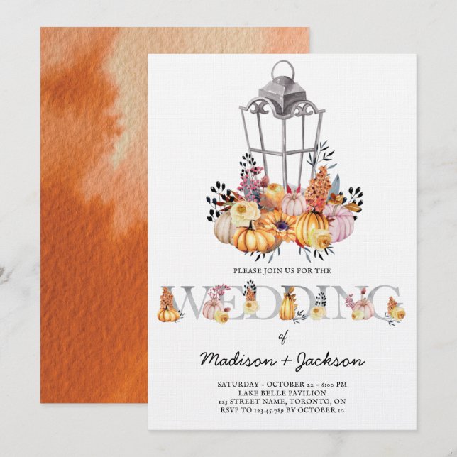 Lantern Wedding Watercolor Autumn Einladung (Vorne/Hinten)