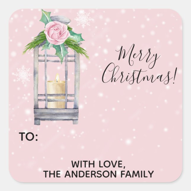 Lantern Zuhause für das Weihnachtsgeschenk-Label Quadratischer Aufkleber (Vorderseite)
